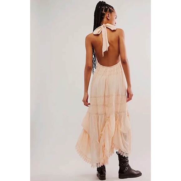 Free‎ People Sunflower Afternoon Bustle Midi Lace Dress In Tea Sz:L Ret$228. - Picture 4 of 6